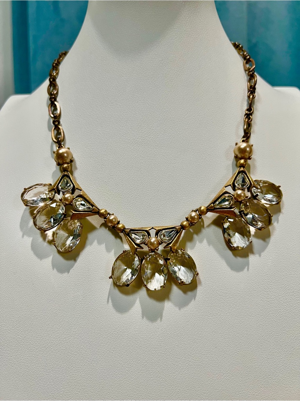 J. Crew Gold-Tone Champagne Crystal Teardrop Bib Necklace
